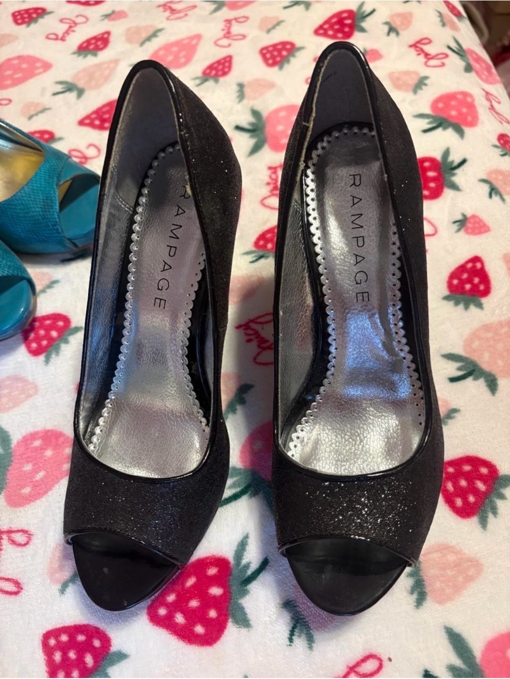 Rampage Black Glitter Peep-Toe Heels